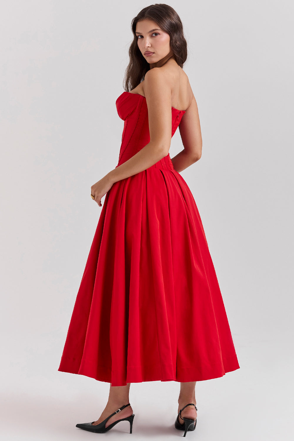 Lina Strapless Midi Dress ā Sweetheart Neckline