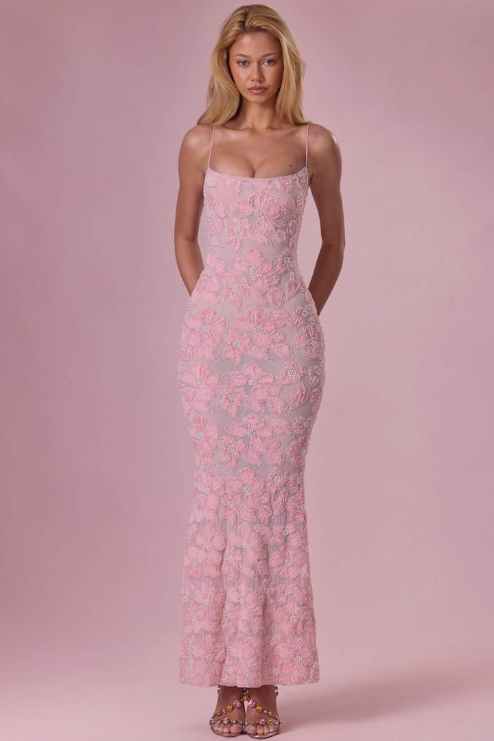 Sarah | Floral Applique Evening Dress